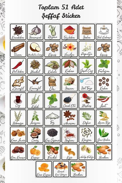 MSticker المكسرات - التوابل - ملصق جرة البقوليات المقاوم للماء لجرة المطبخ