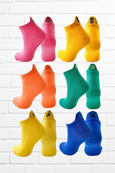 ZEYZEY MONKEY Set of 6 Fruity Embroidered Colorful Booties Socks