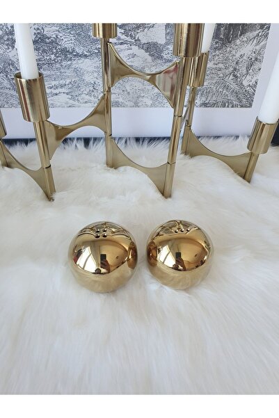 LOVYCO Parlak Gold Top Altın Tuzluk Takımı 2 Li Set %100 Titanyum Kaplama