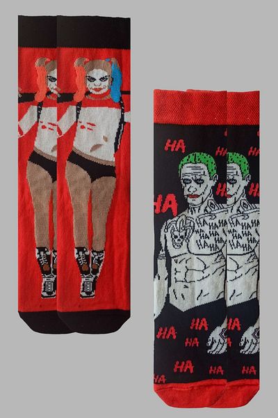 ZEYZEY MONKEY Σετ 2 κάλτσες με σχέδιο Joker και Harley Quinn