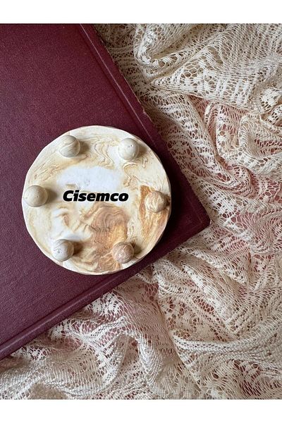 Çisem Brown Concrete Candle Jewelry and Flower Pot Base - Decorative Marble Look Oval Presentation Holder