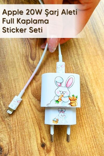 MSticker Iphone 20w Uyumlu Şarj Aleti Kaplaması - Tavşan Temalı Full Sarj Ale...