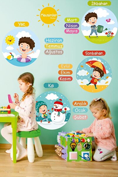MSticker Mevsimleri Öğreniyorum Çocuk Odası Okul Sınıf Sticker Seti