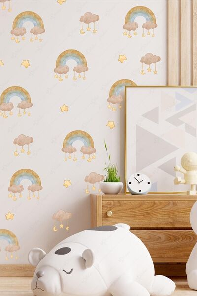 MSticker مجموعة ملصقات خزانة حائط زجاجية على شكل سحابة ونجوم بوهيمية بألوان قوس قزح