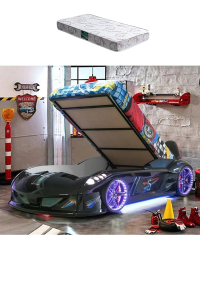 Setay Arabalı Yatak, Jaguar Bazalı Full Ledli Koltuklu Arabalı Yatak Siyah 1 Adet Comfort Yatak