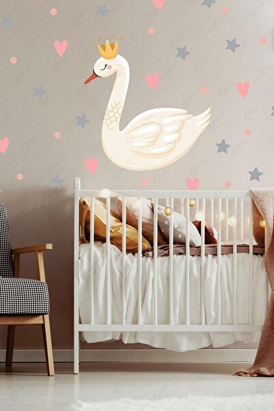 MSticker Set de autocolante pentru camera bebelușului cu stele și inimi de lebădă
