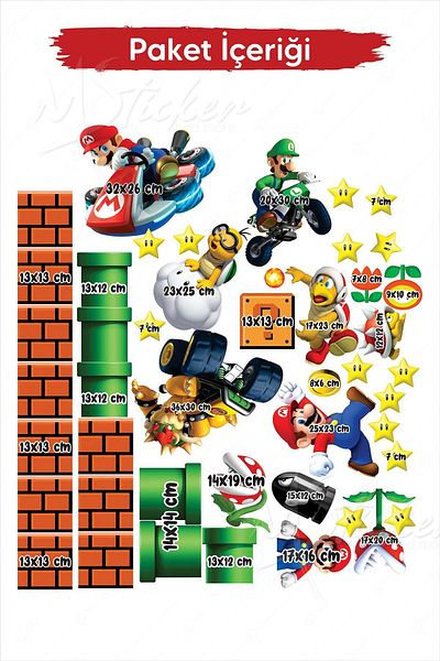 MSticker Super Mario and Friends Σετ αυτοκόλλητων τοίχου με χαριτωμένο διασκεδαστικό παιδικό δωμάτιο μεγάλου μεγέθους