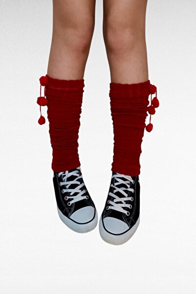 ZEYZEY MONKEY Red Knitted Pompom Leggings Aerobic Ballerina Dance Boots Socks