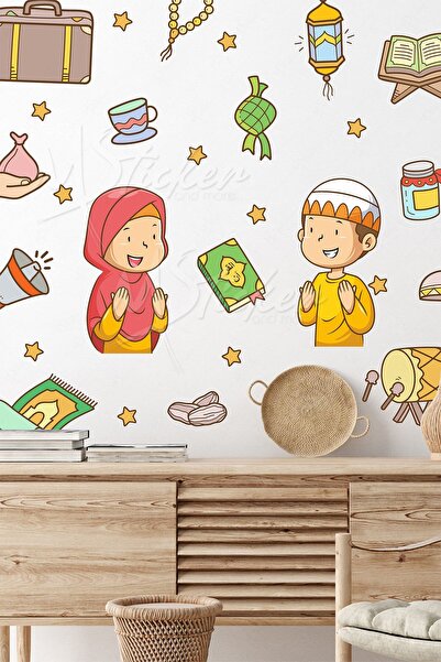 MSticker Praying Kids Ramadan Sticker Set Wall Glass Sticker Set