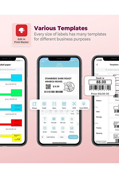 Phomemo M110 Etiket Makinesi Kablosuz Taşınabilir Pembe Android, Ios Ve Pc Uyumlu, Türkiye Garantili