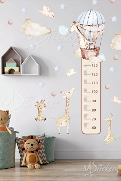 MSticker Sevimli Zürafalar Boy Cetveli Seti, Çocuk Bebek Odası, Hastane Boy C...