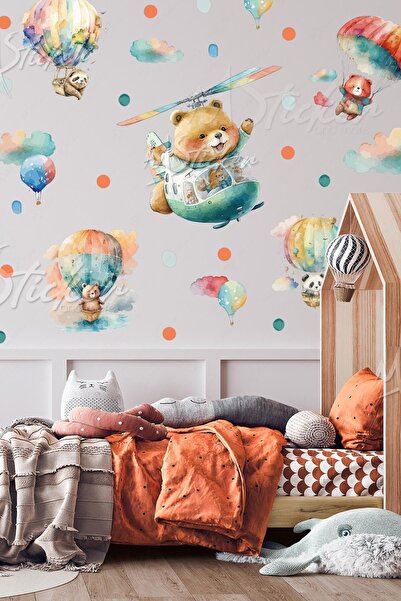 MSticker Flying Teddy Bears on Helicopter and Flying Balloons Children's Room...