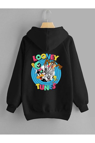 DEEPSENCE Unisex Sweatshirt Hooded Looney Back Printed Black