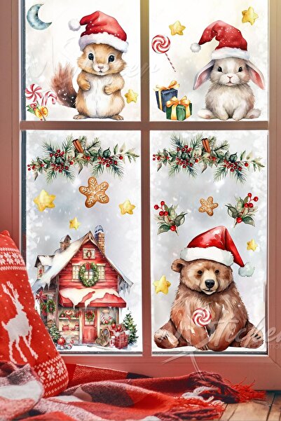 MSticker Sevimli Hayvanlar Yılbaşı Sevinci Yılbaşı Sticker, Ormanda Kış Kutla...