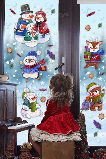 MSticker Снежни човеци и сладки животни Зимна радост, Коледни украшения за Но...