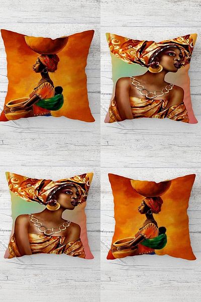 Fortuna Bohemian Ethnic Combination - Women's Set with Hidden Zipper African Throw Pillow Cover Seat Pillow (4pcs)