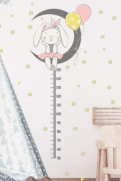 MSticker Ayda Uyuyan Tavşan Ve Yıldızlar Boy Cetveli Sticker Seti