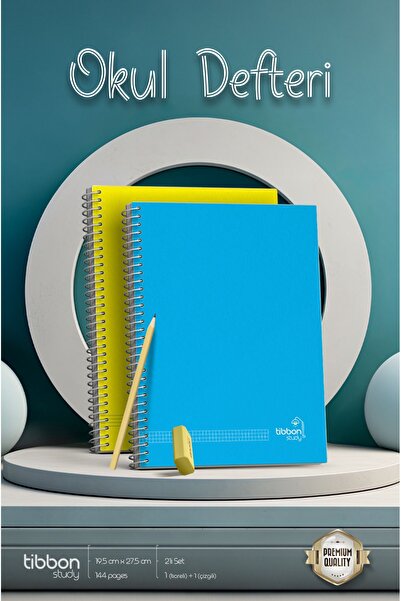 Tibbon Study Defter Spiralli 2'li Set Kareli+Çizgili