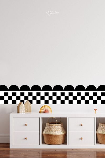 MSticker Διακοσμητικό αυτοκόλλητο μπορντό τοίχου, Επικάλυψη με αλουμινόχαρτο με μοτίβο σκακιέρας, 25x115 cm