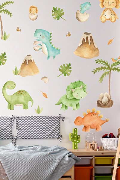 MSticker Dinazor Temalı Çocuk Bebek Odası Sticker Seti 74 Parça