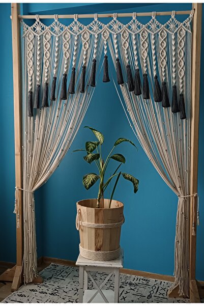 EdaTasarım Makrome Fon Perde Gri  Detaylı