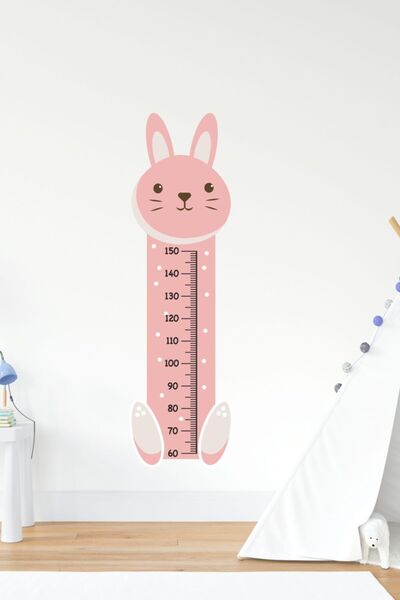 MSticker Sevimli Pembe Tavşan Çocuk Bebek Odası Boy Cetveli Sticker (48X163CM)