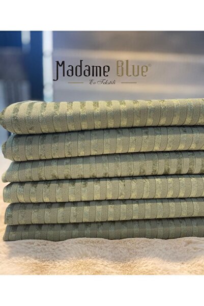 Madame Blue Bambu Çizgili Süngerli Kadife Kaymaz Çekyat Koltuk Örtüsü 170x210...