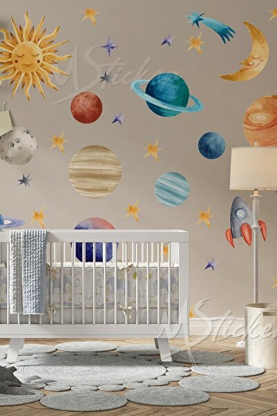 MSticker Eğitici Ve Öğretici Gezegenler Çocuk Bebek Odası Duvar Sticker Seti