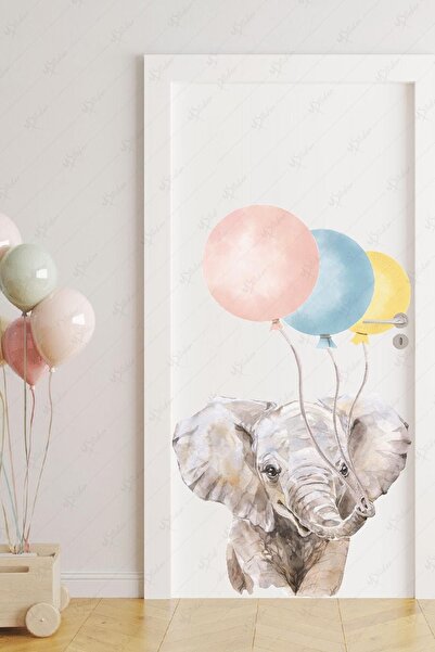 MSticker مجموعة ملصقات حائط زجاجية على شكل فيل لطيف وبالونات، ملصق لغرفة الأطفال