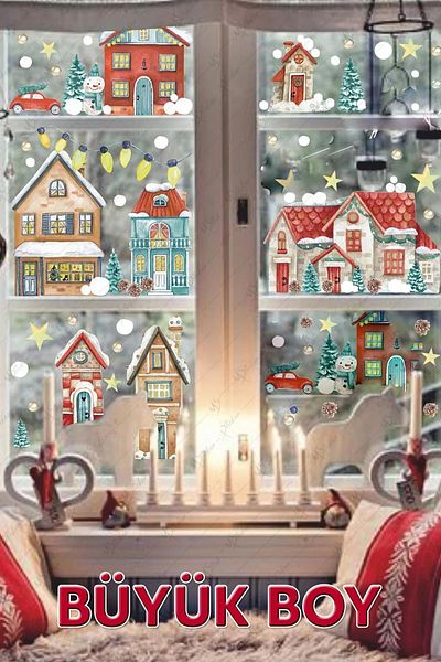 MSticker New Year's Snowy City Large Size New Year's Kids Baby Room Sticker Set - Christmas Ornament