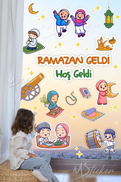 MSticker Ramazan Geldi Hoş Geldi Cam Duvar Sticker Seti, Ramazanı Coşkuyla Ka...