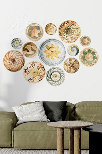 MSticker Bohem Tarzı Yuvarlak 13 Parça Dekoratif Sanatsal Boho Duvar Sticker Seti