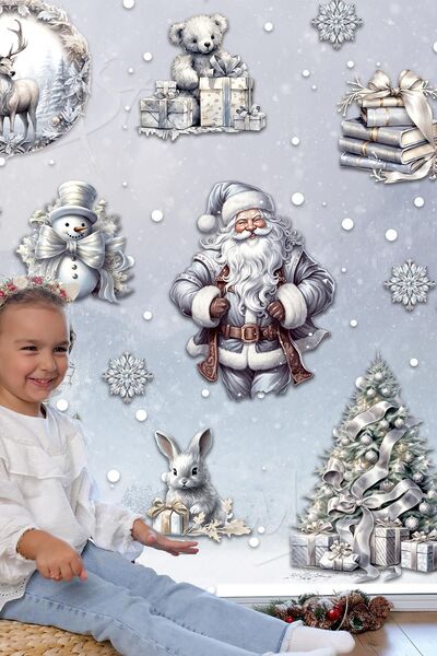 MSticker Set de Anul Nou argintiu, Anul Nou Anul Nou Concept de iarnă Set de autocolante pentru ornamente de Crăciun Moș Crăciun