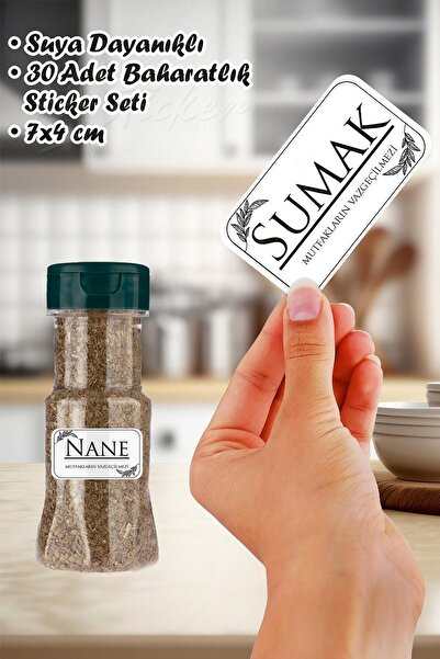 MSticker Baharatlık ve Kavanoz Etiketi - 30 Parça Sudan Etkilenmeyen Etiket S...