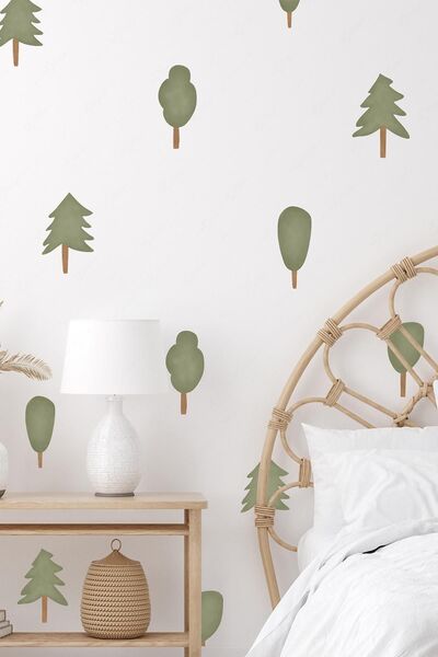 MSticker М'які кольори, милі дерева, набір наклейок на скляні стіни для дитяч...