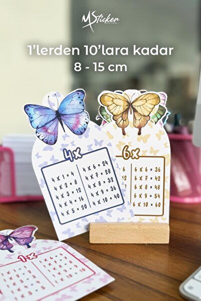 MSticker Kelebekli Çarpım Tablosu Eğitim Kartları, Çocuklar için Masaüstü Çar...