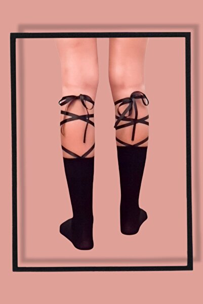 ZEYZEY MONKEY Black Lace-Up Design Socks (Size 36-41)