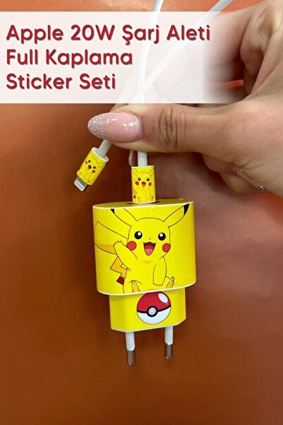 MSticker Iphone 20w Uyumlu Şarj Aleti Kaplaması - Pikachu Temalı Full Sarj Al...