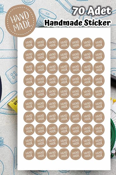 MSticker ملصق لاصق دائري بني مصنوع يدويًا - 4 × 4 سم 70 قطعة