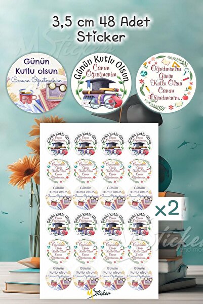 MSticker Öğretmenler Günü Sticker Seti, Öğretmenler Günü Hediyesi Etiketi Pak...
