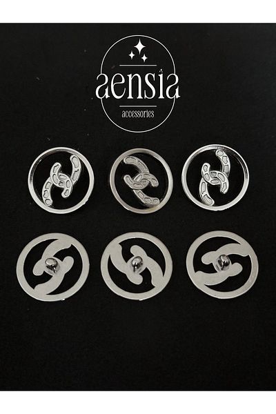 aensia Silver Clearance Metal Blazer Jacket with Half Chain - 2.29 CM Skirt Coat Button Pack of 6
