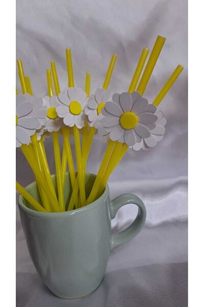 Büşra Süsleme PAPATYA TEMALI DOĞUM GÜNÜ PİPETİ 10 ADET