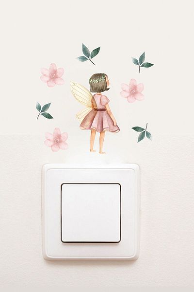 MSticker Μίνι αυτοκόλλητο με πρίζα τοίχου για παιδικό δωμάτιο - Χαριτωμένα νεράιδες που κολλάνε σε όλες τις επιφάνειες