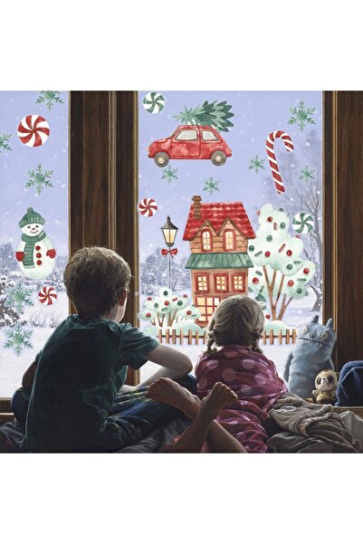 MSticker Christmas Snowy House Trees New Year Ornaments Kids Baby Room Sticke...