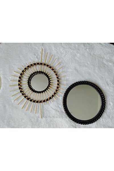 BOHEM Siyah Dekorarif Rafya Ayna & Bambu Ayna &siyah Dekor Seti