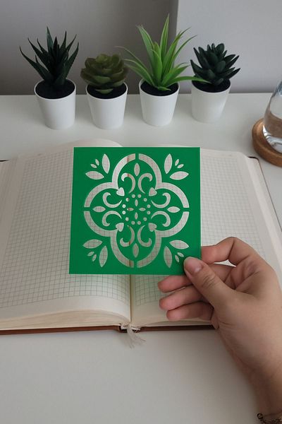 Karmelom Studio Clover Patterned Mandala Drawing Ruler - Painting Template