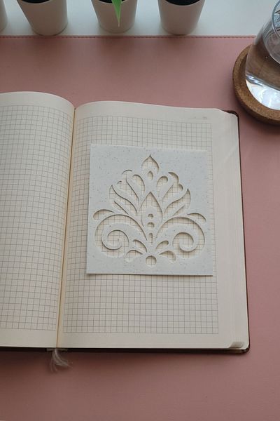 Karmelom Studio Leaf Patterned Mandala Drawing Ruler - Painting Template