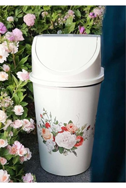 abnturk 10 Lt. Klick Kapaklı Lüks Çöp Kovası- Çiçek desenli Dekoratif Plastik...