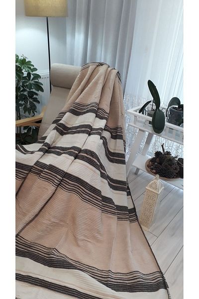 asildükkan 4 Seasons Cotton Blanket Double 180*220cm Balcony TV Blanket Brown Striped