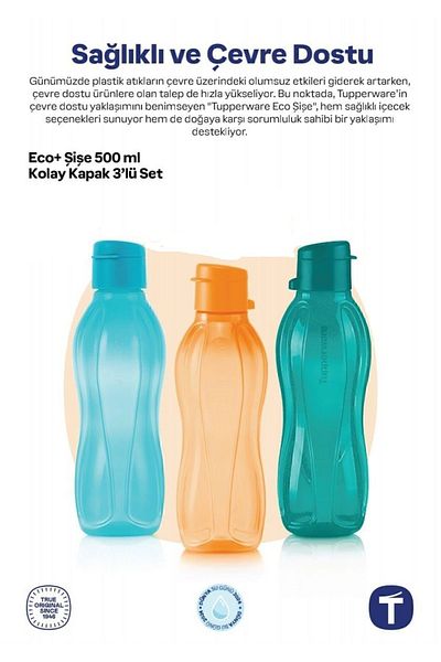 Tupperware زجاجة مياه صديقة للبيئة 500 مل 3 عبوات